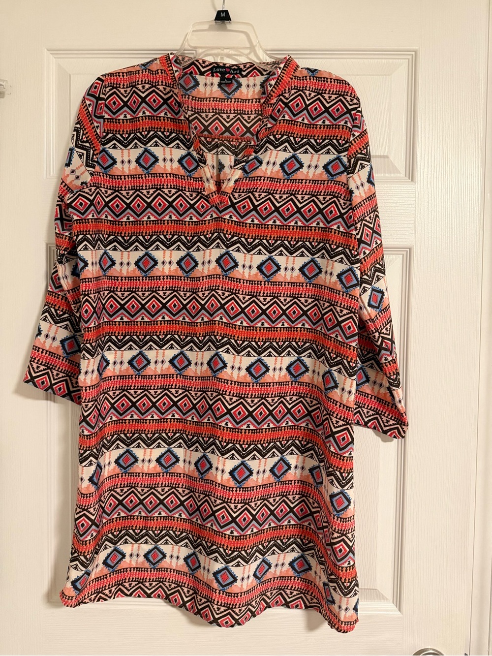 Women's Aztec-Print Tunic Top in Coral Multi